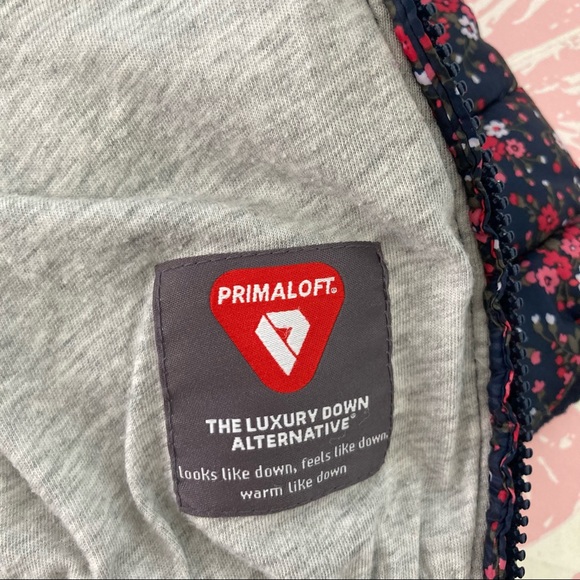 Baby Gap floral puffer coat 6-12 months navy and pink primaloft fill - Picture 4 of 7